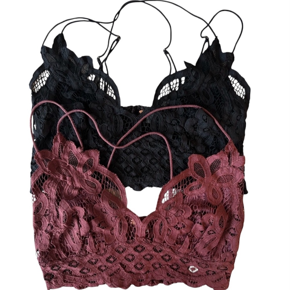 2 Free People Lace Bralettes NWT Size L, Black & Burgundy